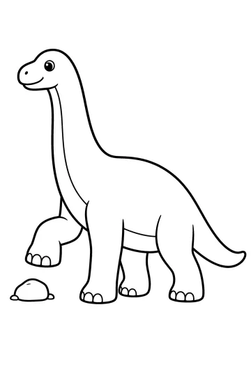 Disegno da colorare di un Argentinosauro dal lungo collo con una zampa anteriore alzata accanto a una piccola roccia