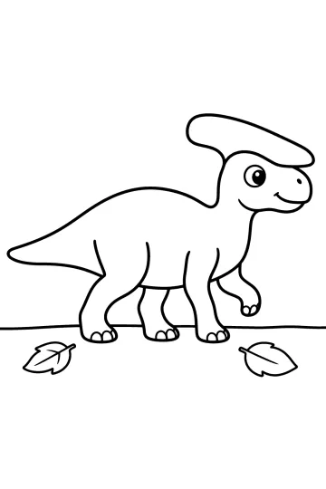 Brachylophosaurus di profilo con grande cresta piatta, linea di terra e due foglie
