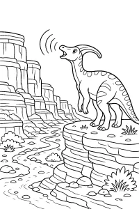 Parasaurolofo che chiama nel canyon disegno da colorare PDF gratis