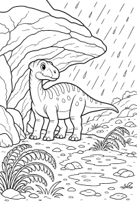 Iguanodonte al riparo dalla pioggia disegno da colorare PDF gratis