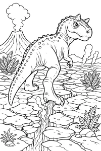 Carnotauro sul terreno vulcanico disegno da colorare PDF gratis