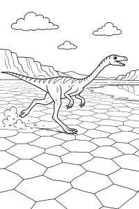 Gallimimus che corre sulla pianura salata disegno da colorare PDF gratis
