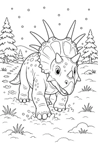 Stiracosauro tra fiocchi e abeti disegno da colorare PDF gratis