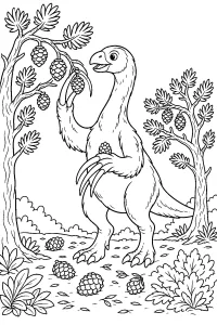 Therizinosauro tra pigne e alberi disegno da colorare PDF gratis