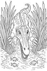 Baryonyx nel canale tra le canne disegno da colorare PDF gratis