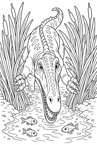 Baryonyx nel canale tra le canne disegno da colorare PDF gratis