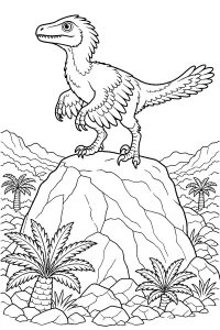 Deinonico piumato sulla roccia disegno da colorare PDF gratis