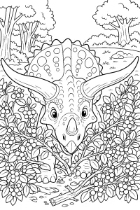 Triceratopo tra i cespugli di bacche disegno da colorare PDF gratis