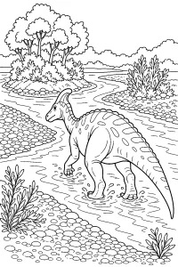 Lambeosauro nel ruscello dell'isola disegno da colorare PDF gratis