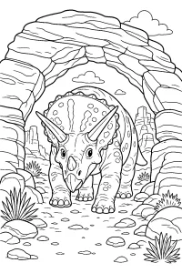 Triceratopo sotto l'arco di roccia disegno da colorare PDF gratis