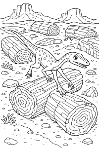 Dinosauro tra i tronchi pietrificati disegno da colorare PDF gratis