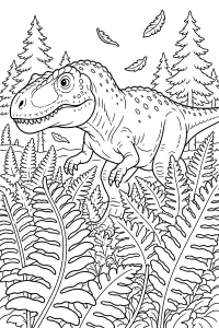 Albertosauro tra felci e conifere disegno da colorare PDF gratis