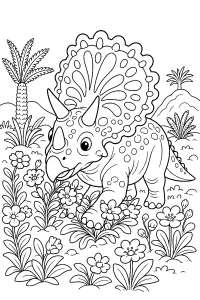 Kosmoceratops nel prato fiorito disegno da colorare PDF gratis