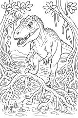 Majungasaurus tra le radici di mangrovia disegno da colorare PDF gratis