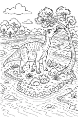 Dinosauro sull'isola del fiume disegno da colorare PDF gratis