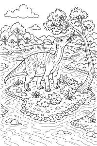 Dinosauro sull'isola del fiume disegno da colorare PDF gratis