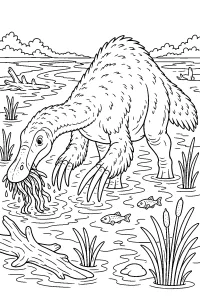 Deinocheiro nel delta del fiume disegno da colorare PDF gratis