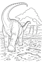 Dreadnoughtus nella pianura con fulmini disegno da colorare PDF gratis