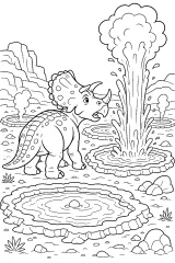 Einiosauro tra geyser e pozze termali disegno da colorare PDF gratis