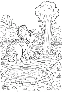 Einiosauro tra geyser e pozze termali disegno da colorare PDF gratis