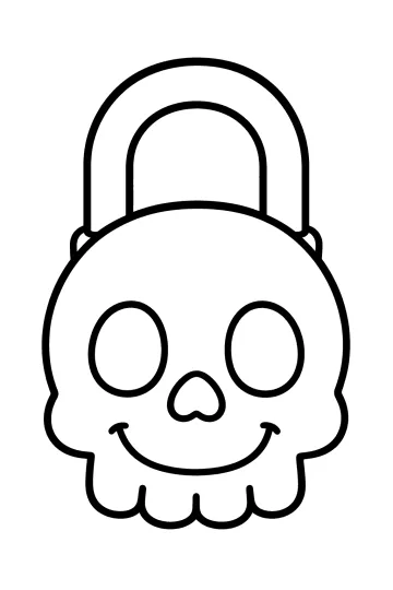 Cheerful Halloween padlock shaped like a skull with a large shackle and keyhole nose