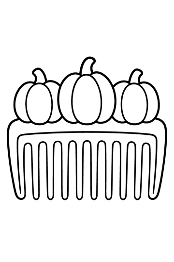 Drawing of a wide hair comb with three pumpkins along the top