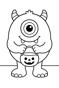 Ciclope di Halloween con secchiello zucca disegno da colorare PDF gratis