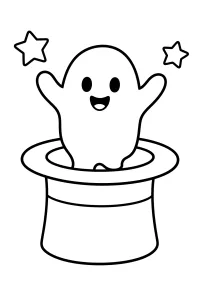 Fantasma che esce dal cappello magico disegno da colorare PDF gratis