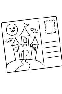Cartolina di Halloween con castello stregato disegno da colorare PDF gratis