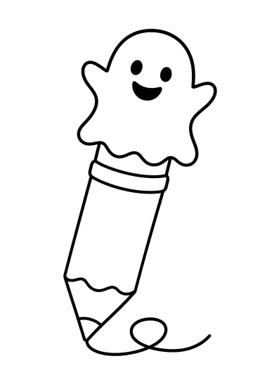 Fantôme souriant posé sur la pointe d'un grand crayon