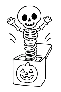 Squelette surprise dans sa boîte d'Halloween dessin à colorier PDF gratuit