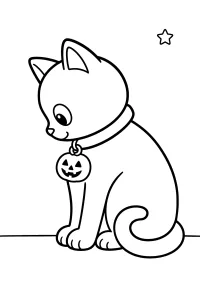 Cat with Pumpkin Collar coloring page free PDF