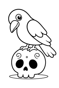 Perroquet sur crâne d'Halloween dessin à colorier PDF gratuit