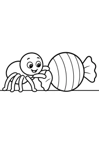 Araignée d’Halloween et bonbon géant dessin à colorier PDF gratuit