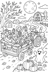 Giro sul carro di Halloween con trattore disegno da colorare PDF gratis