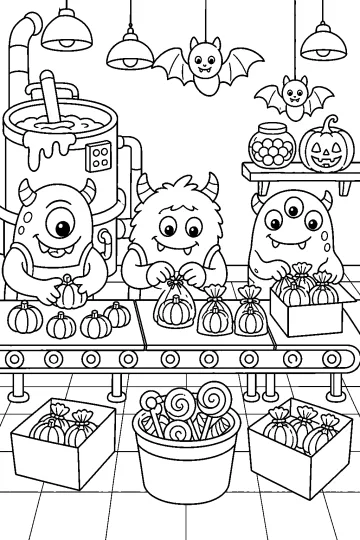 Fabbrica di dolci di Halloween con mostri