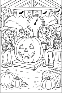 Wiegen des riesigen Halloween-Kürbisses malvorlage kostenlos PDF