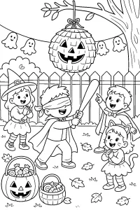 Festa con pignatta zucca di Halloween disegno da colorare PDF gratis