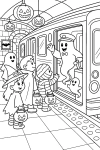 Fantasma capotreno alla metro di Halloween disegno da colorare PDF gratis
