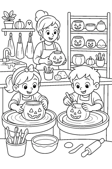 Bambini modellano zucche di argilla