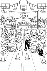 Staffetta delle mummie di Halloween disegno da colorare PDF gratis
