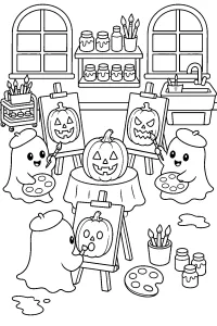 Geister malen Halloween-Kürbisse malvorlage kostenlos PDF