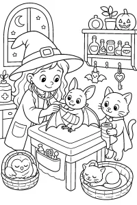 Clinique de la Sorcière et Chauve-souris dessin à colorier PDF gratuit