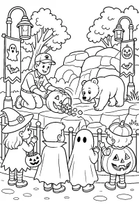 Beer in de Halloween-dierentuin kleurplaat gratis PDF