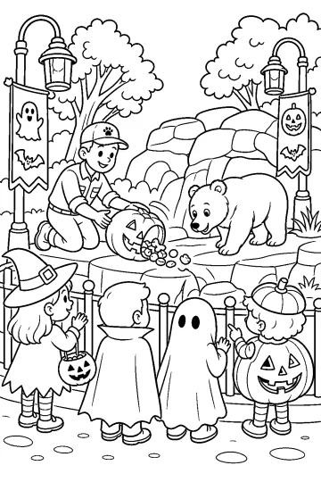 Orso allo zoo nella sera di Halloween