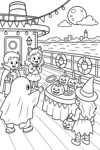 Festa di Halloween sul ponte della nave disegno da colorare PDF gratis