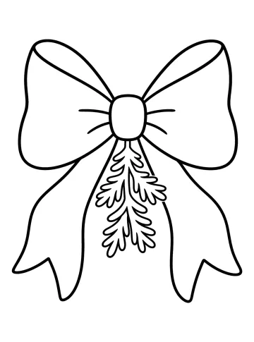 Dessin au trait d'un grand nœud de Noël avec une branche de sapin au centre