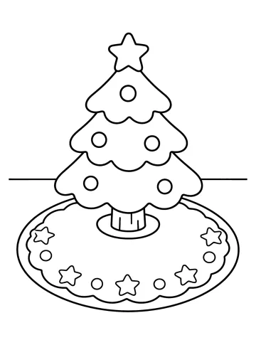 Sapin de Noël sur un tapis rond décoré d'étoiles et de boules