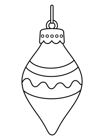 Dibujo de un adorno navideño en forma de gota con franjas onduladas y tapa de lunares