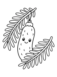 Cetriolino di Natale tra rami d'abete disegno da colorare PDF gratis